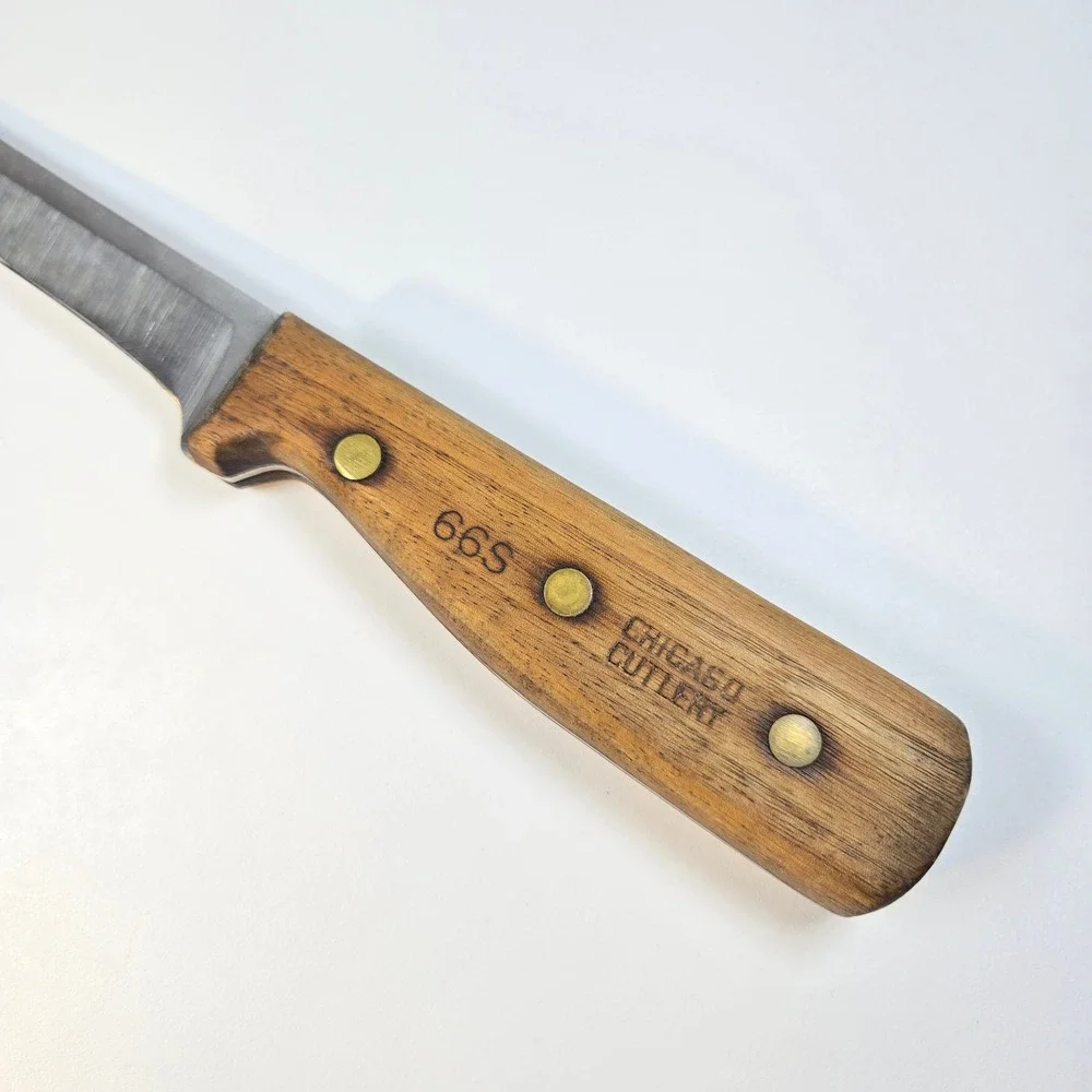 Chicago Cutlery 66S Utility Knife Walnut Wood Handle Brass Rivets Full Tang USA